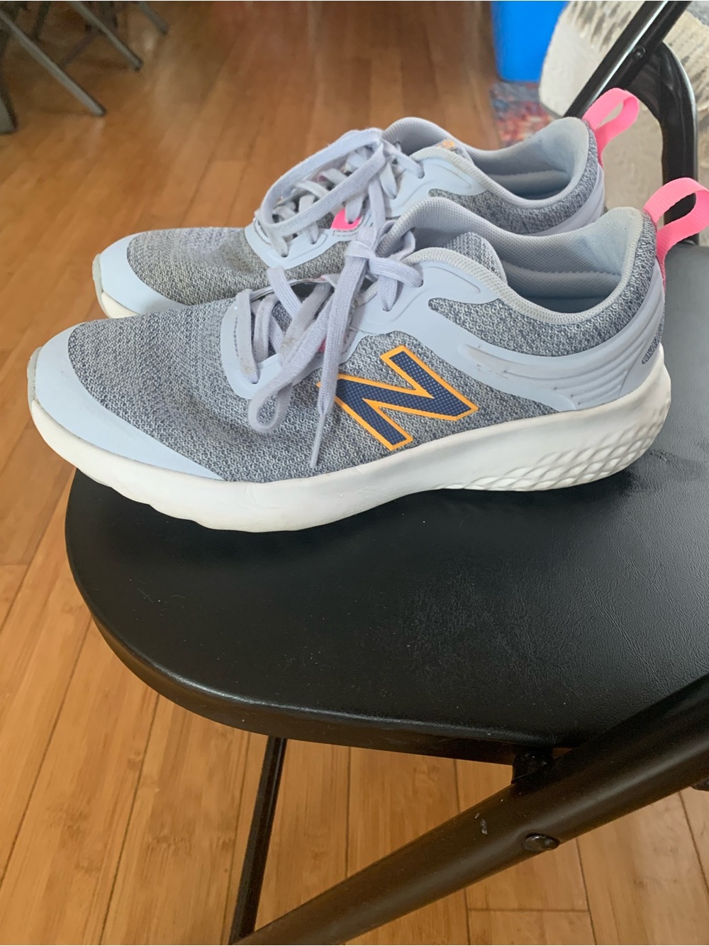 New Balance 548v1 Women’s 9, Light Gray Sneakers with Pink Pull Tabs and Yellow